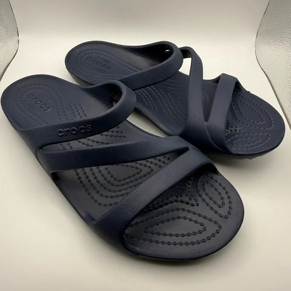 CROCS Navy Blue Women's Croslitr Slide Sandals Women Size 6 Like New - Picture 2 of 8